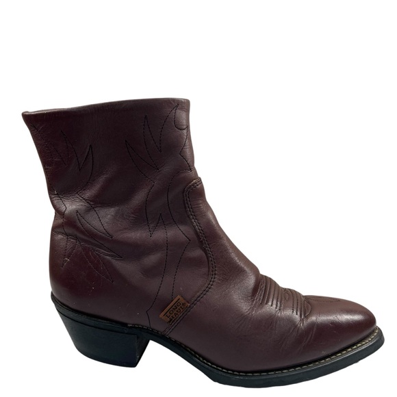 Long Haul Brown Inside Zip Western Leather Embroidered Short Boots Men's 8.5 - Picture 3 of 15